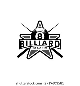 Billardkugel-Kombination mit Stern-Logo-Design-Vektor. Vintage Billard alle Sterne Designvorlage
