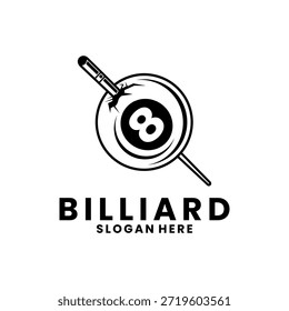 Billiard ball combination with billiard stick logo design vector template, Billiards logo icon design vector