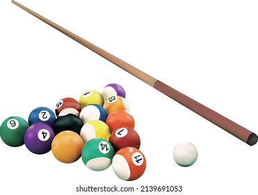 Billiard ball and cue illustration material