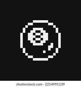 Billiard ball, emoji, isolated vector illustration. Board game billiards pixel art 80s style icon. Design logo, sticker, app. Game assets 1-bit sprite.