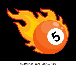 billiard ball fire flame 8 eight pool ball number five 5