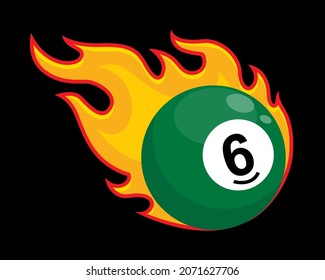 billiard ball fire flame 8 eight pool ball number six 6