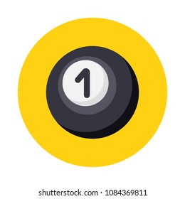 Billiard ball flat icon with long shadow isolated on yellow background. Simple billiard ball in flat style, vector illustration for web and mobile design. Sport equipment elements vector sign symbol.