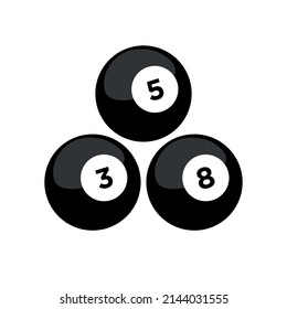 Billiard ball icon. Attribute of the game of billiards. Black ball with a number. Isolated vector illustration on a white background.
