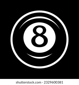 Billiard ball icon, black color with the number eight. 8. Pool game. Snooker.