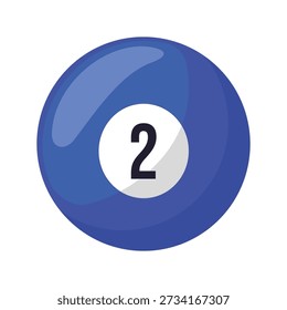 Billiard ball icon vector, blue billiard ball vector image, number two pool ball icon