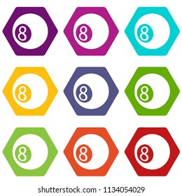 Billiard ball icons 9 set coloful isolated on white for web