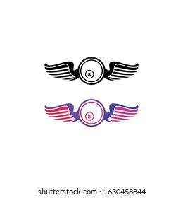 billiard ball logo and wing vector template