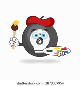 The Billiard ball mascot character becomes a painter. vector illustration