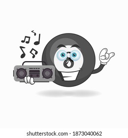 Billiard ball mascot character holding a radio. vector illustration