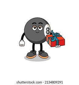 billiard ball mascot illustration giving a gift , character design