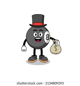 billiard ball mascot illustration rich man holding a money sack , character design