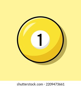 Billiard Ball Number 1 Vector Illustration. Number One Billiard Ball Icon Set. Flat Cartoon Style