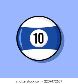 Billiard Ball Number 10 Vector Illustration. Number Ten Billiard Ball Icon Set. Flat Cartoon Style