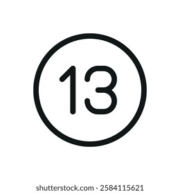 Billiard ball number 13 line icon, ball number thirteen vector symbol with editable stroke