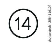 Billiard ball number 14 line icon, ball number fourteen vector symbol with editable stroke