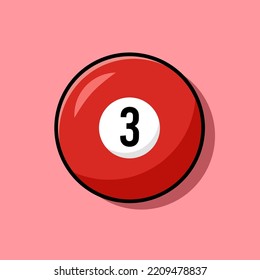 Billiard Ball Number 3 Vector Illustration. Number Three Billiard Ball Icon Set. Flat Cartoon Style