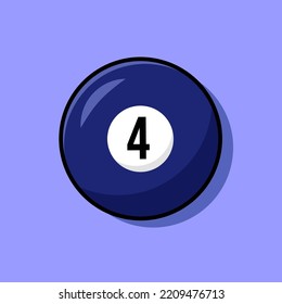 Billiard Ball Number 4 Vector Illustration. Number Four Billiard Ball Icon Set. Flat Cartoon Style