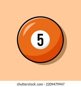 Billiard Ball Number 5 Vector Illustration. Number Five Billiard Ball Icon Set. Flat Cartoon Style