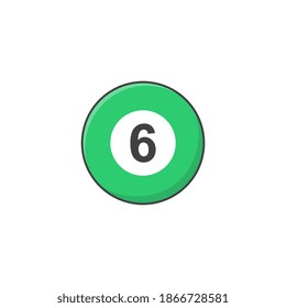 Ilustración del icono del vector número 6 de la bola de Billiard. Icono plano de juego de billar o billar