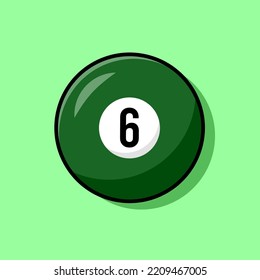 Billiard Ball Number 6 Vector Illustration. Number Six Billiard Ball Icon Set. Flat Cartoon Style