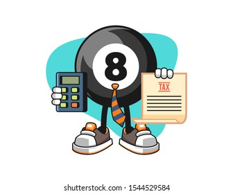 Billiard ball number 8 accountant cartoon. Mascot Character vector.