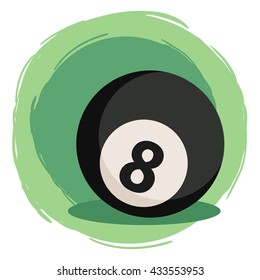 Billiard Ball Number 8 Black. Vector illustration of black billiards ball number eight isolated on green white background.