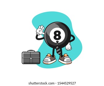 Billiard ball number 8 businessman cartoon. Mascot Character vector.