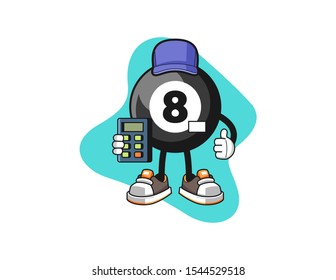 Billiard ball number 8 cashier cartoon. Mascot Character vector.