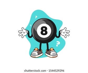 Billiard ball number 8 confused cartoon. Mascot Character vector.