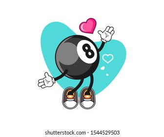 Billiard ball number 8 fall in love cartoon. Mascot Character vector.