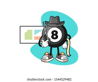 Billiard ball number 8 fashion designer cartoon. Mascot Character vector.