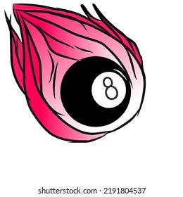 billiard ball number 8 with flame fire.eps