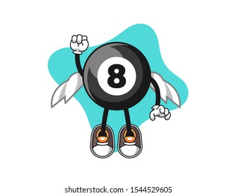 Billiard ball number 8 fly cartoon. Mascot Character vector.