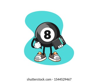Billiard ball number 8 graphic designer cartoon. Mascot Character vector.