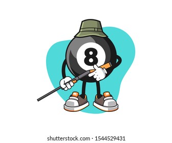 Billiard ball number 8 hunter cartoon. Mascot Character vector.