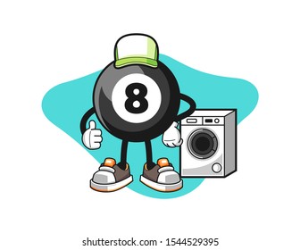 Billiard ball number 8 laundry man cartoon. Mascot Character vector.