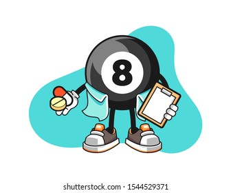 Billiard ball number 8 pharmacist cartoon. Mascot Character vector.