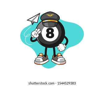 Billiard ball number 8 pilot cartoon. Mascot Character vector.