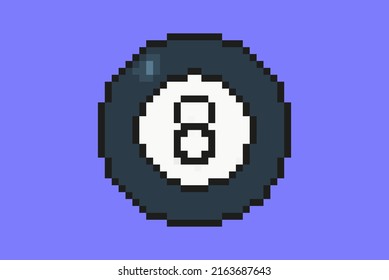 Billiard ball with number 8 pixel style illustration vector, 8-bit pool concept, colorful game idea, pixel art billiard ball, isolated on blue background, flat vector design, animation and video game