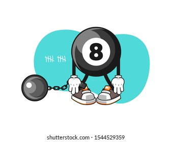 Billiard ball number 8 prisoner cartoon. Mascot Character vector.