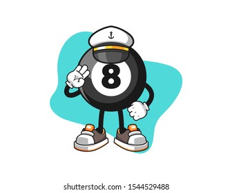 Billiard ball number 8 ship master cartoon. Mascot Character vector.