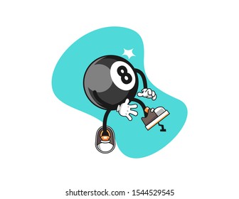 Billiard ball number 8 step on nail cartoon. Mascot Character vector.