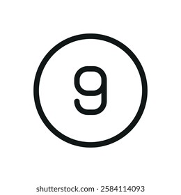 Billiard ball number 9 line icon, ball number nine vector symbol with editable stroke