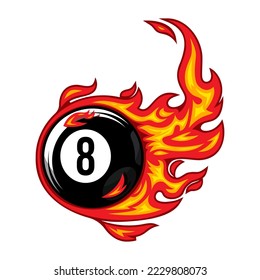 Billiard Ball Number Eight fire logo silhouette. pool ball club Vector illustration. 