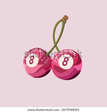 Billiard ball number eight in the shape of a cherry. Aesthetic vector illustration. Sports game