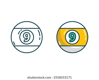 Billiard ball number nine line and colored icon featuring a sleek design, perfect for pool-themed projects, games, and creative designs.