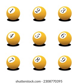 Billiard ball numbered from 1 to 9  in vector flat illustration