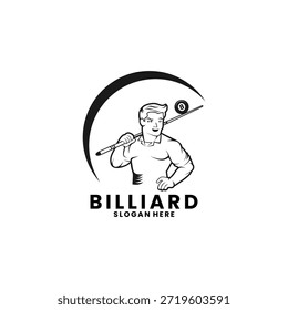 Billiard ball player logo design vector template, Billiard logo design vector icon