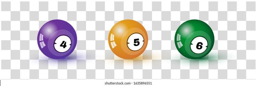 Billiard Ball Of The Pool With Numbers Four, Five And Six, Isolated On Transparent Background. Colorful Symbol Modern, Simple, Icon For Mobile App, Website Design. Realistic Vector Illustrations Set.
